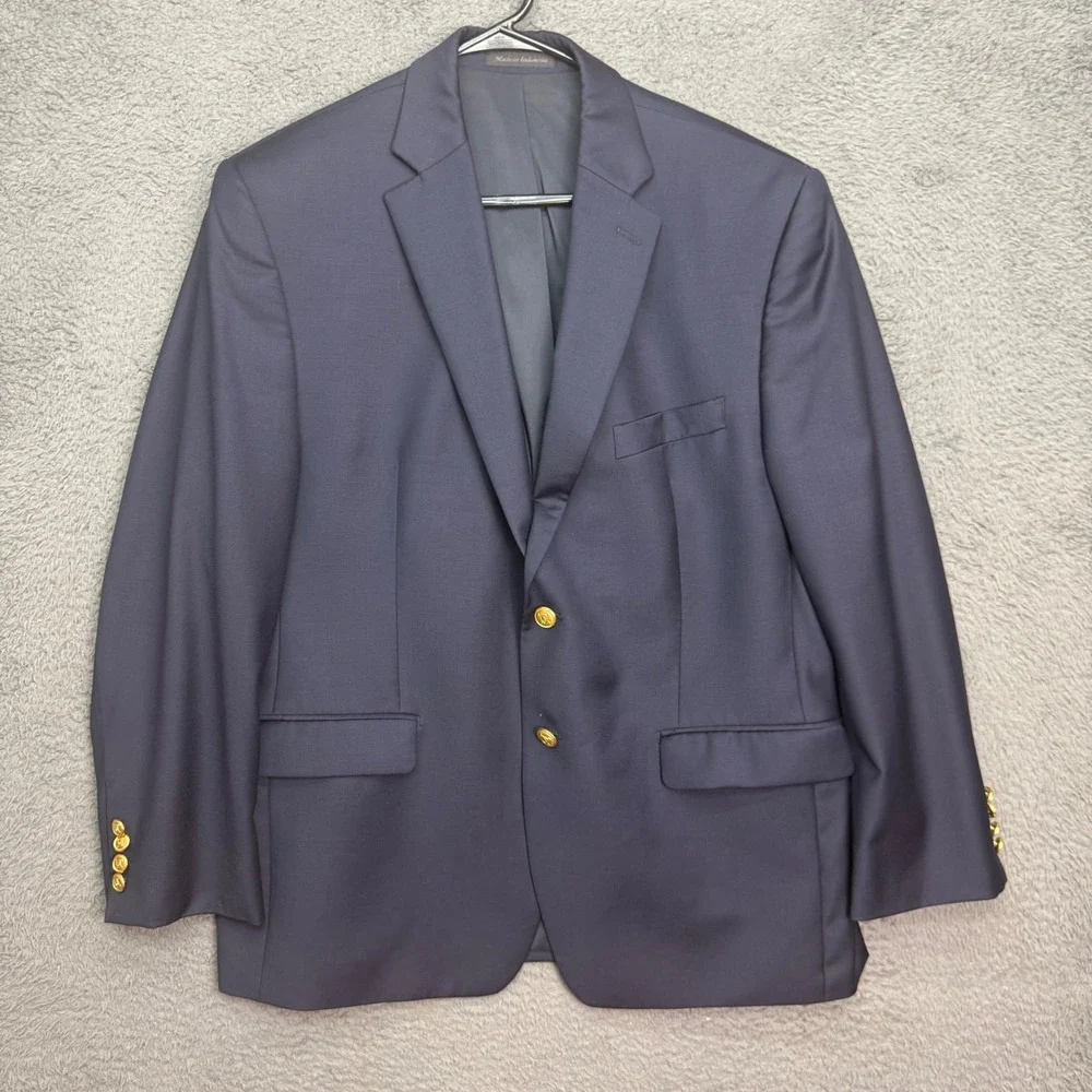 Lauren Ralph Lauren Blazer Mens 42S Navy Blue 100% Wool Gold Button Sport Coat
